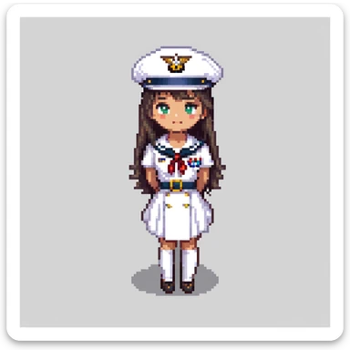 US Navy sailor in dress whites uniform with sailor hat sticker