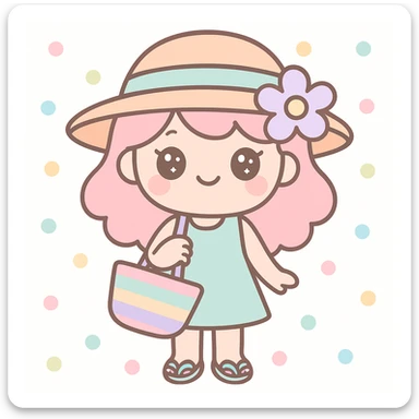 summer girl, kawaii style, cute, pastel colors, big eyes sticker