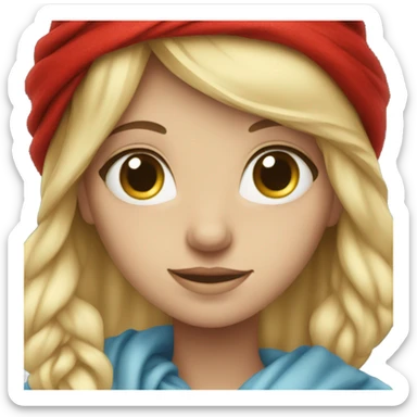 Blonde girl with blue eyes wearing a red scarf sticker
