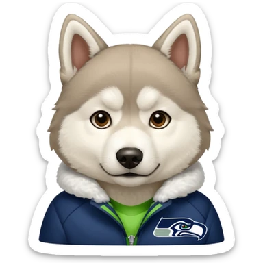 White  brown husky with Seattle Seahawks gear sticker