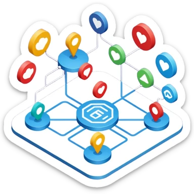 create an isometric analogous to showcase ease of workflows and integrations with AI, so like show lots of lines to exemplify workflows sticker