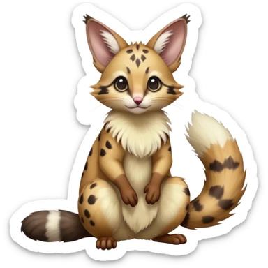 Hyper realistic  beautiful elegant pretty precious cute  Fakémon-Pokémon-opossum-feline-serval-caracal-chinchilla-Furret-Minccino-hybrid-creature with a big fluffy bushy tail (full body) sticker