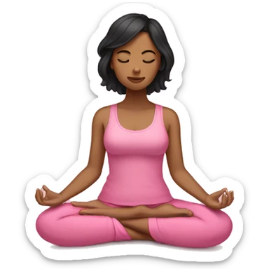 tan girl with black hair meditating pink sticker