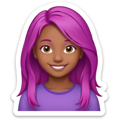Con gái, 15 tuổi, cười mỉm, da nâu, tóc tím hồng sáng dài ngang lưng sticker