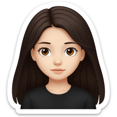 Make an emoji of a girl with dark brown long hair and dark brown eyes wearing a black top sticker