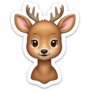 A cute deer emoji, small and simple, with big round eyes, a gentle smile, short antlers, soft beige fur with slightly lighter spots on its back, rounded cartoon-like proportions, minimal shading, vector-style, sticker