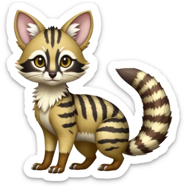 Cute elegant hyper-realistic lifelike furry Civet-Genet-Possum-Serval-Caracal-Sergal-Trico-Numbat-Furret-fusion-Fakemon-hybrid-creature (full body) with long tufted ears and a striped tufted tail  sticker