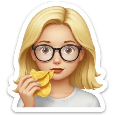 Blonde Girl with glasses eating chips sticker