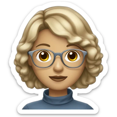 dark-blonde girl with bob wavy hair and blue eyes in glasses silver color glasses holding laptop light skin sticker