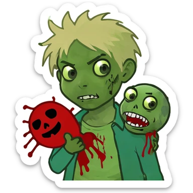 boy zombie with fluffy blonde hair and cuts and blood in the face sticker