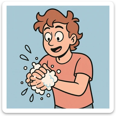 clear and simple illustration of washing hands with soap sticker