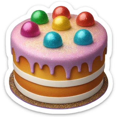 Realistic cake with colorful glitter sticker