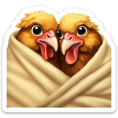 Two chickens snuggling under a blanket  sticker