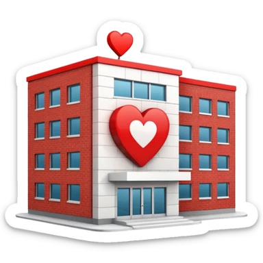 hospital building with a heart symbol sticker