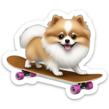 white brown pomeranian on a skateboard sticker