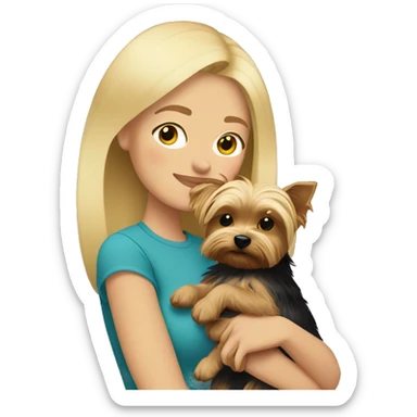 Blonde woman cuddling with Yorkie sticker