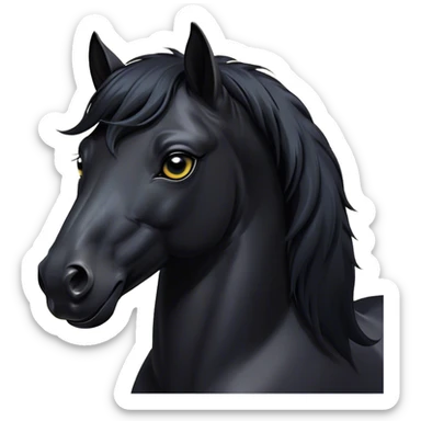 Cinematic Comical Black Horse Portrait Emoji, Head tilted dramatically with an exaggeratedly amused expression, featuring a striking jet-black fur with a glossy finish and wide, expressive dark eyes filled with playful disbelief, Simplified yet hilariously expressive features, highly detailed, glowing with a slightly sassy glow, high shine, dramatic yet playful, stylized with an air of cheeky mischief, bright and endearing, soft glowing outline, capturing the essence of a spirited and over-the-top horse, so meme-worthy it feels like it could side-eye its way into internet fame instantly! sticker