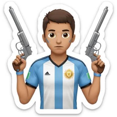 haz un turro con una biszera para atras y con un arma remera argentina pero arma de fuego que tenga un revolver solo sticker