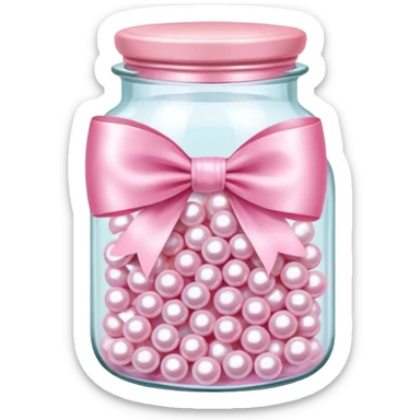 "A glass jar filled with pink candy pearls, tied with a silky ribbon bow, soft pastel colors." sticker