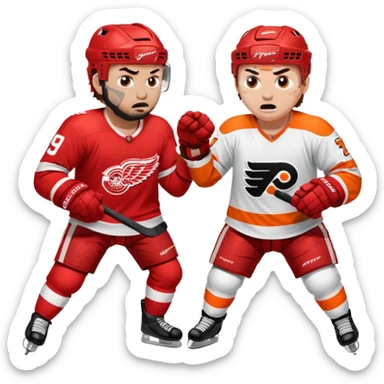 One detroit red wing player fighting one Philadelphia flyers sticker
