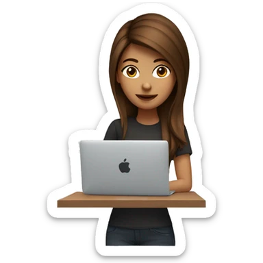 a female graphic designer, with brown hair, working with a macbook, creative tasks sticker