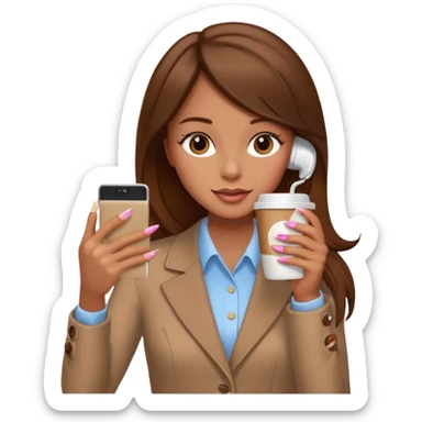 emojis de objetos girlie, cafe, uñas, celular, laptop, version girlie castaña sticker