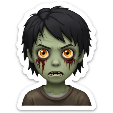 Boy, zombie, black hair, medium long and wavy, emo, shaggy, dark, spooky, creepy expression sticker