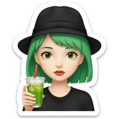  tatoo girl Drink holders with balkc hat green hair  sticker