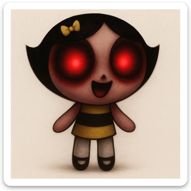 Make this character scary with red glowing eyes, keep the original cartoon style and quality. sticker