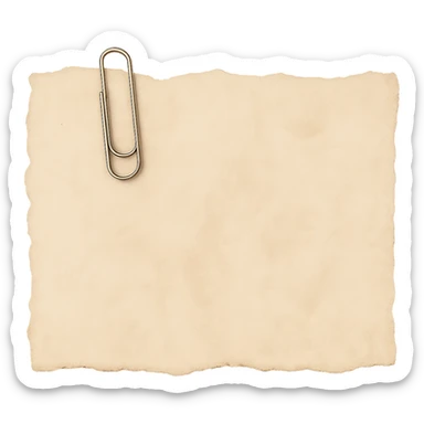 Add a realistic silver paperclip accent to the faded beige torn notebook paper scrap with irregular edge. Keep the watercolor texture and transparent background. No face, no hands, no legs, no characters. sticker