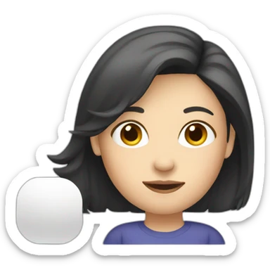 white woman dark hair presenting a slide sticker