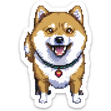 Shiba Inu in Doge style, shocked expression, vibrant colors, pixelated texture sticker