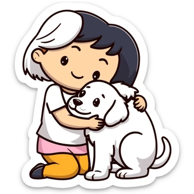 girl hugging a happy dog sticker