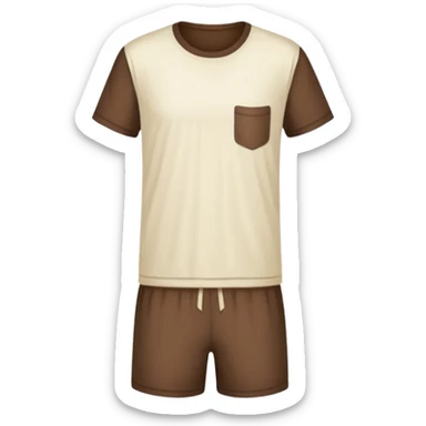 Pajamas with dark brown shorts and a light cream colored T-shirt sticker