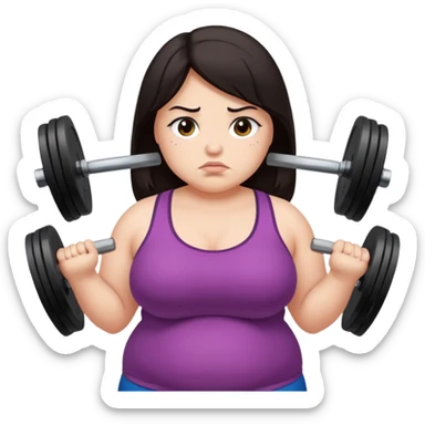 Sad fat girl lifting weights dark hair sticker