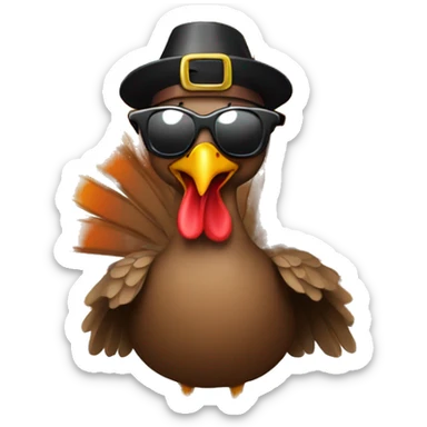 Turkey with sunglasses holding a banner that says happy thanksgiving  sticker