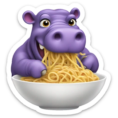 Purple hippopotamus eating spaghetti  sticker
