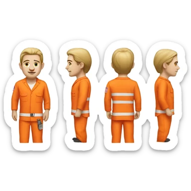 white skin American prisoner in an orange uniform. very realistic and detailed sticker