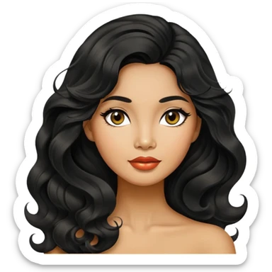 Alluring 1960's thai olive skin shiny long black wavy textured tousled hair sticker