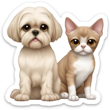 All Beige shih tzu sitting next to a skinny beige Devon Rex cat  sticker
