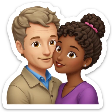 middle age white man kissing a cute dark skin girl curly bun sticker
