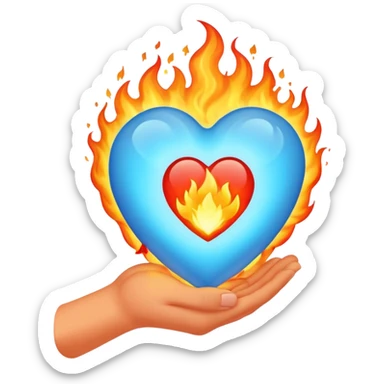 Light Blue heart with fire hand sticker