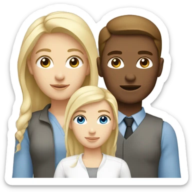 Digital team emoiji consisting of 2 women with brown hair and brown eyes, one blone blue eyes. Two men one blonde one brown hair. All white.  sticker