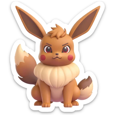 Eevee with a grumpy expression and an intimidating stance, microsoft style 3d fluent emoji sticker
