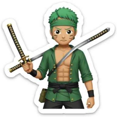 zoro in a battle field with 3 styles sword sticker