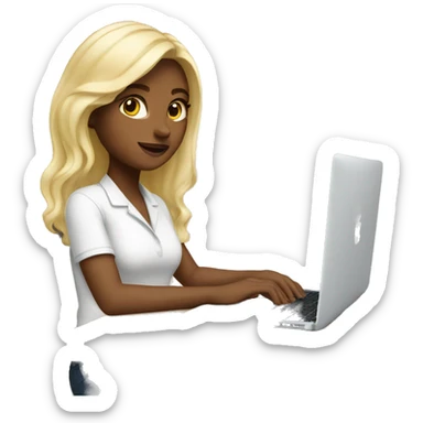 white blonde girl work at macbook sticker