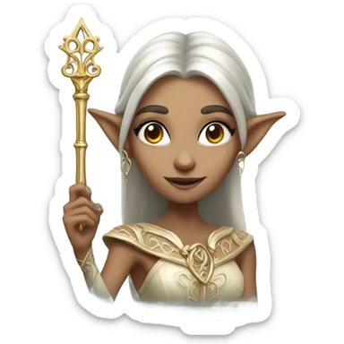an elf woman login holding a big key sticker
