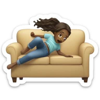 girl falling down the couch sticker