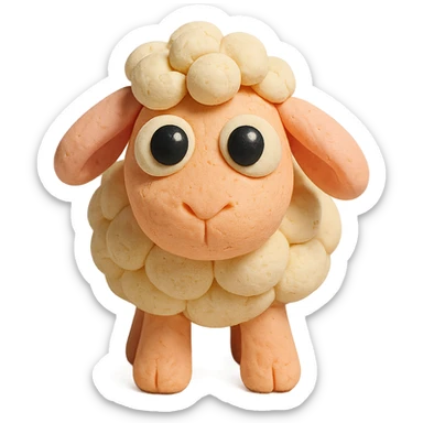 cute sheep with big eyes, soft pastel colors, hand-molded details, claymation style sticker