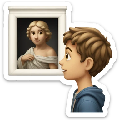 European boy looking at artwork sticker